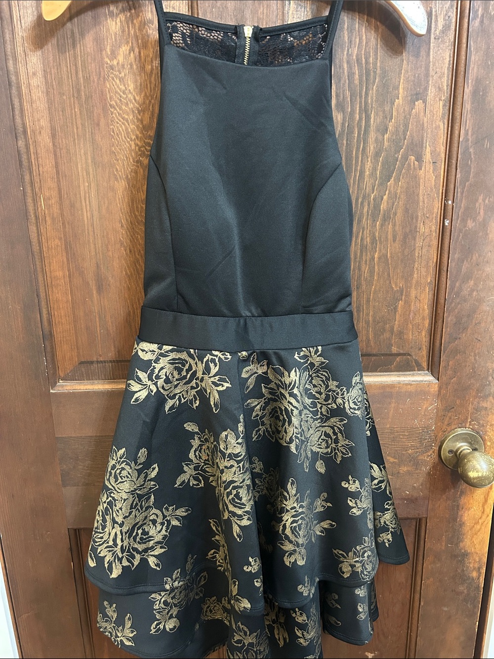Trixxi Black and Gold Floral Fit & Flare Party Dress
Wore for a 8th grade dance